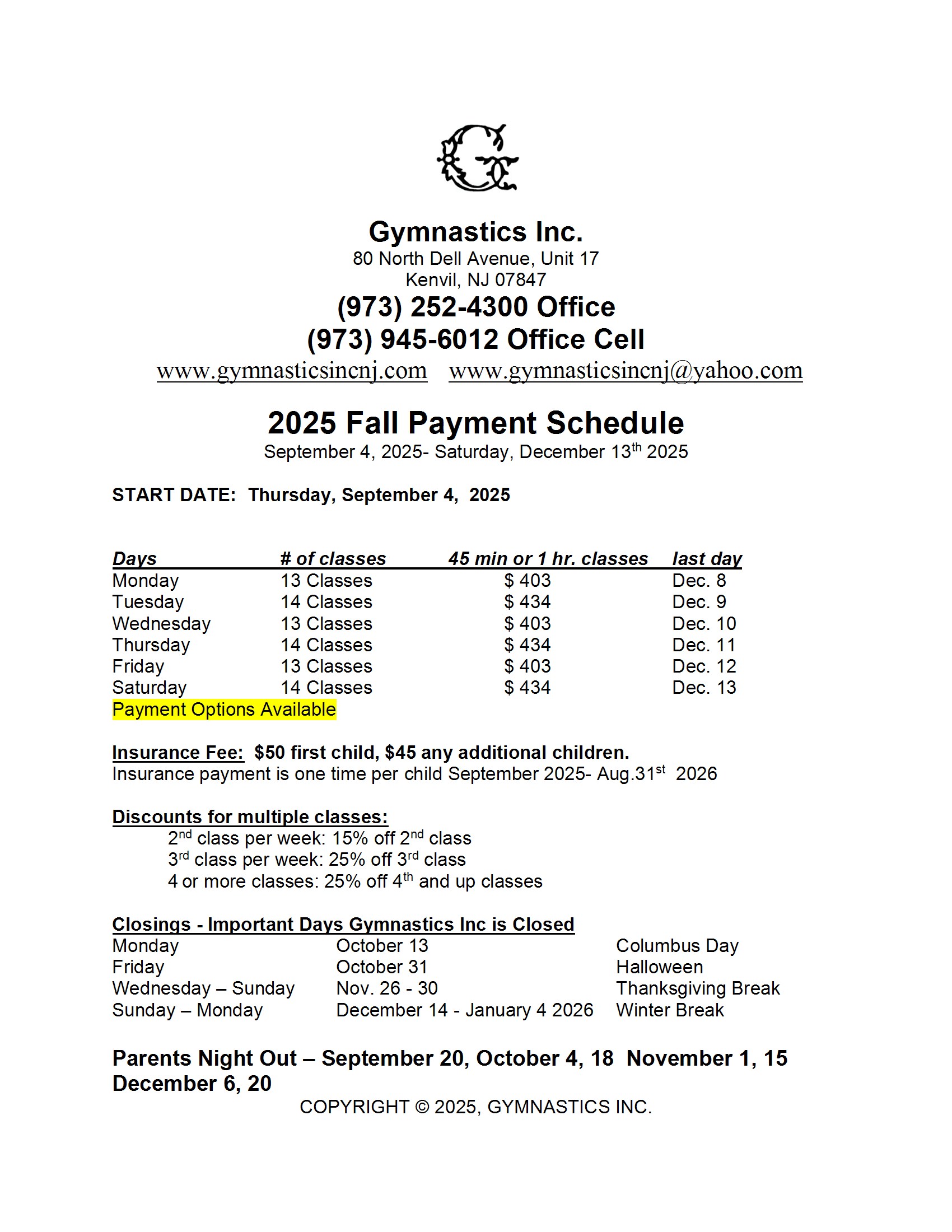 2025 FALL PAYMENT SCHEDULE corrected conv 1