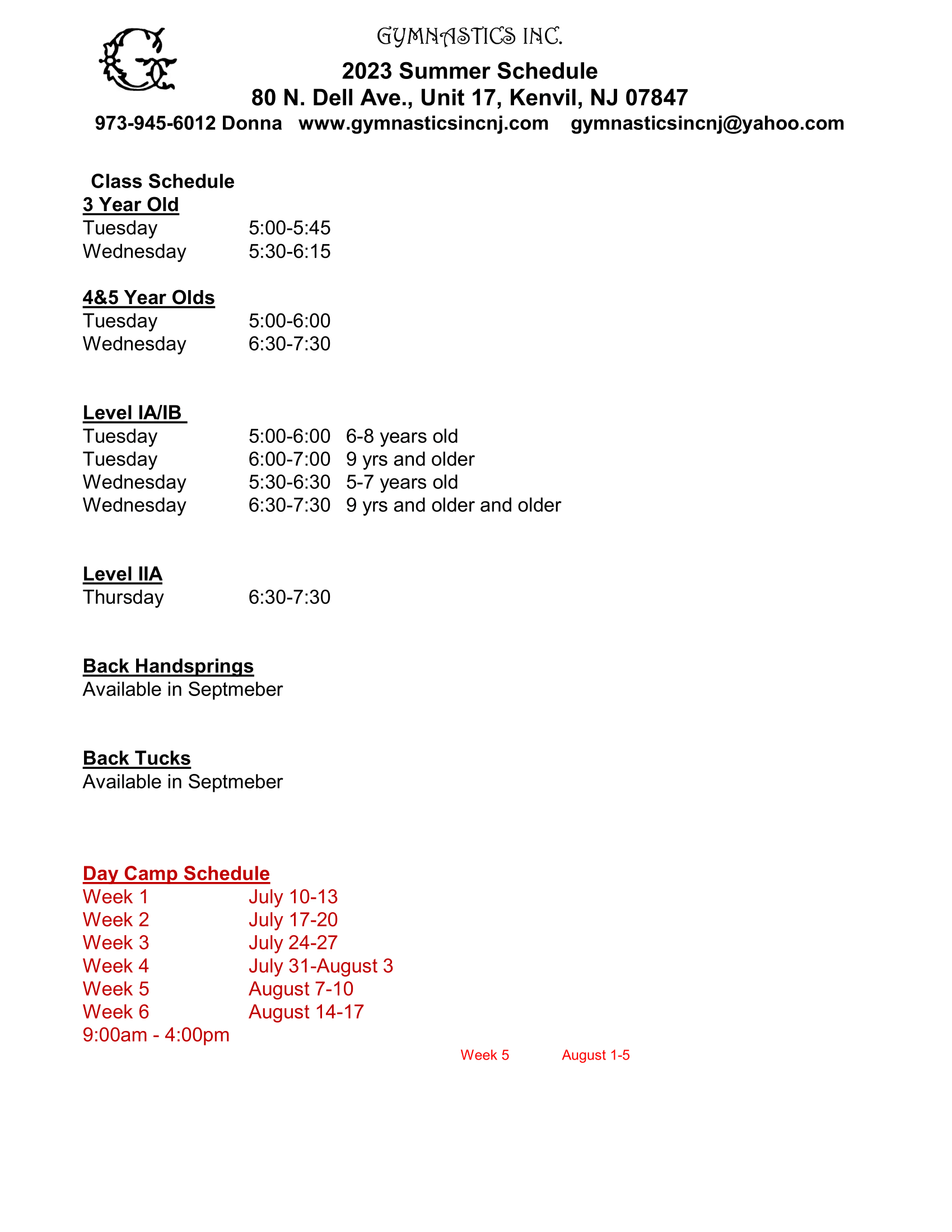 gym inc summer schedule 1